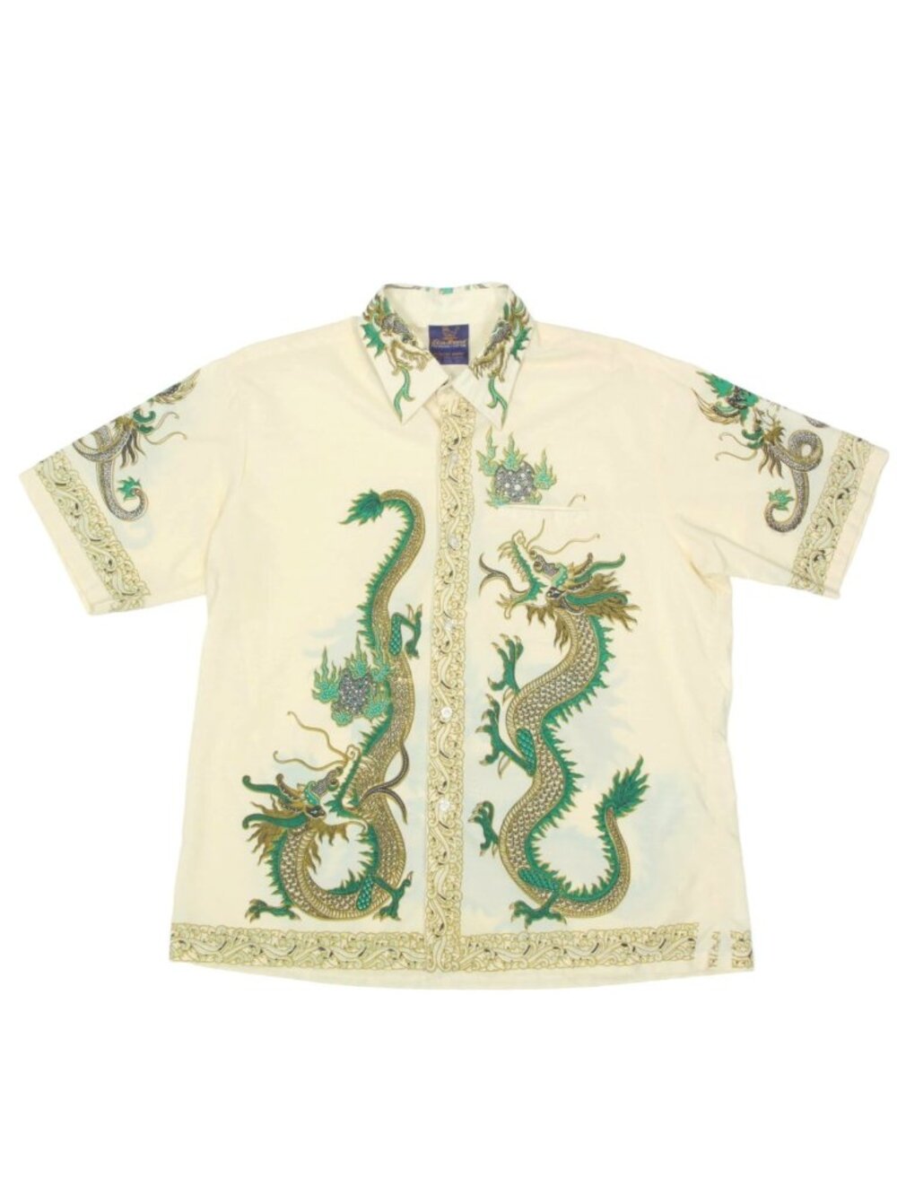 Vintage 1960s LION BRAND ULTIMATE Dragon Cabana Button Up Shirt size Large /530